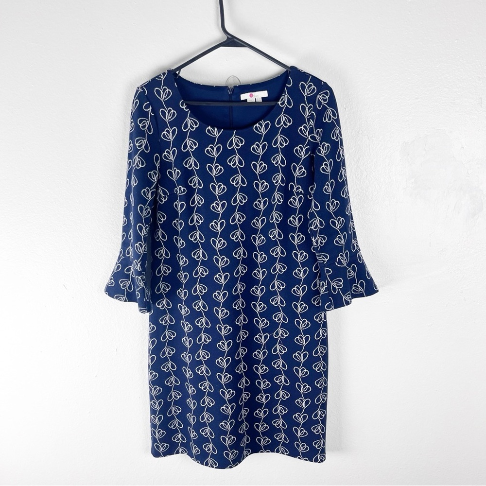 BODEN Newlyn Jersey Vine Jacquard Navy White Bell Sleeves Dress 8P Casual Modest